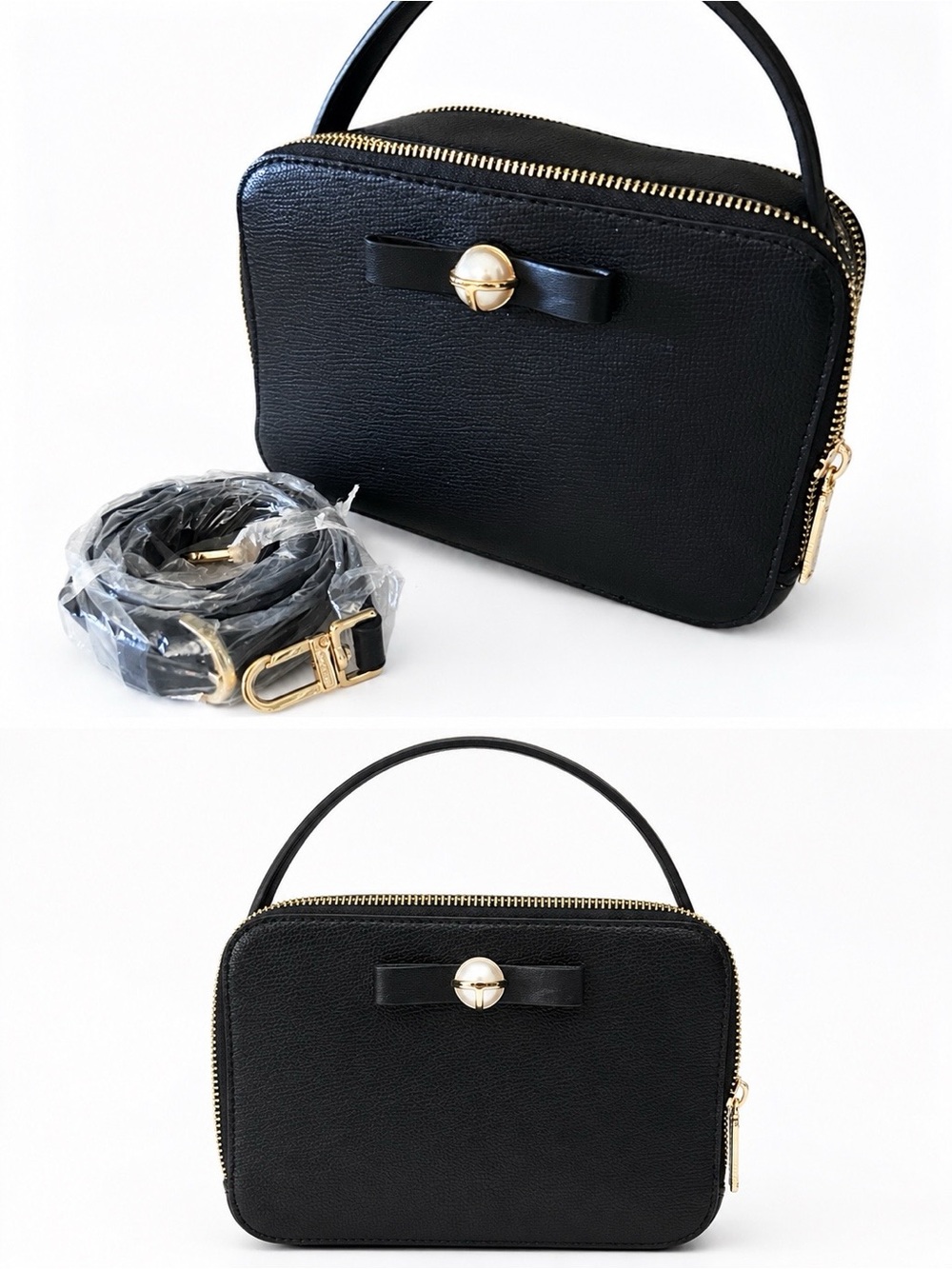 Ted Baker London Black Mini Top-Handle Crossbody with Bow and Gold Hardware - Picture 1 of 3
